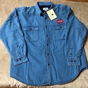 Coca-Cola XL soft blue Jean denim lined insulated front pocket Shirt. NWT.